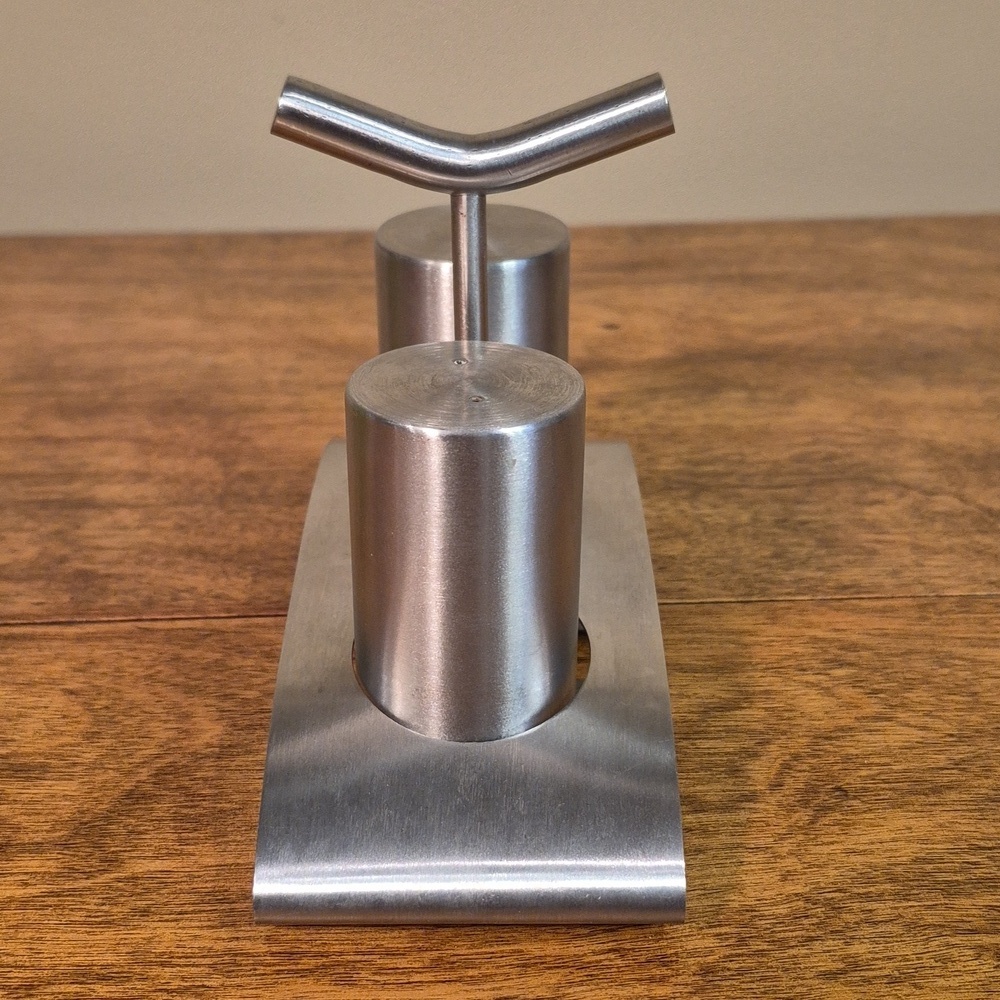 VINTAGE Stainless Steel Salt And Pepper Shaker Set With Caddy - Picture 5 of 14